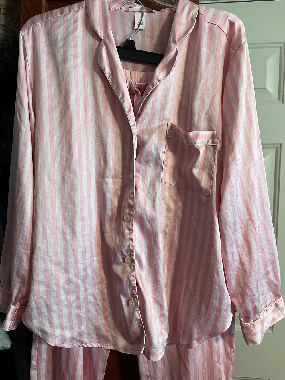 Victoria's Secret Pink Striped Button-Down PJ set large